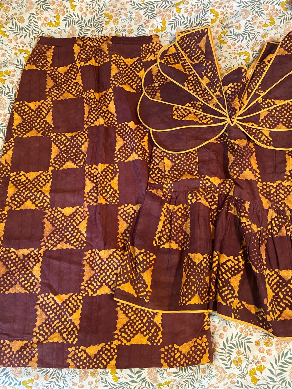 Women's Two-Piece Set in Maroon & Mustard - Stylish Patterned Outfit